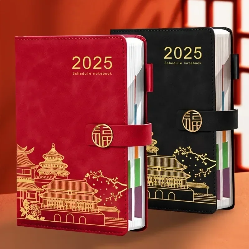 2025 플래너 두꺼운 인조 가죽 바인딩 플래너, 안전한 버클 클로저 노트북, 두꺼운 인조 가죽, 일정