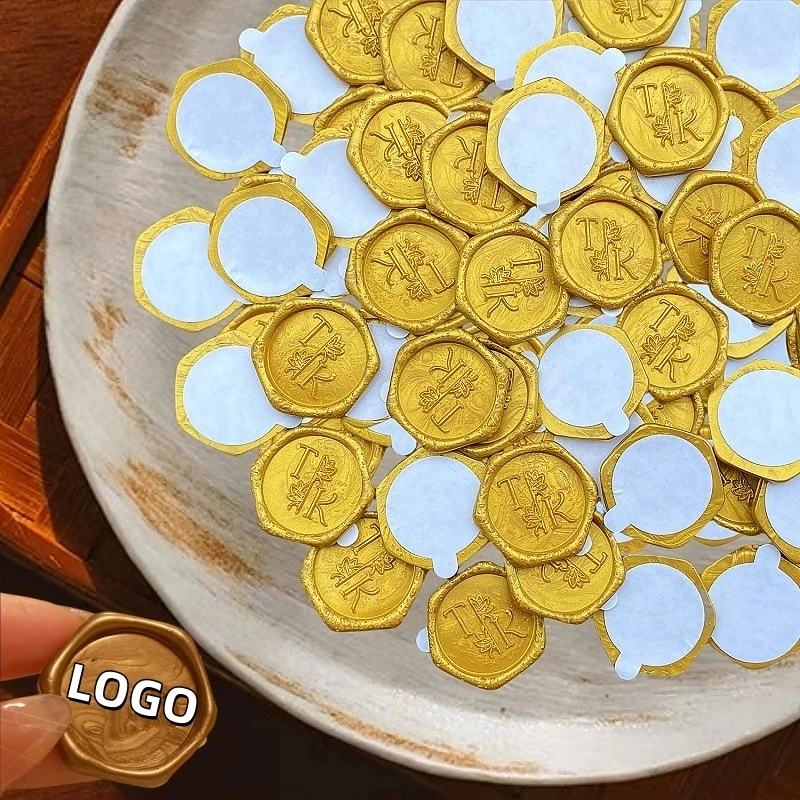 

100Pcs Personalized LOGO Wax Seal Stickers with Adhesive Backing Hexagonal Wax Seals for Custom Wedding LOGO Monogram Wax Seal