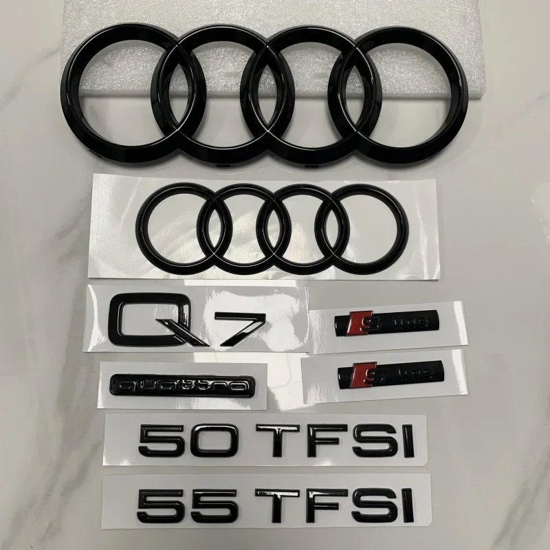 

AUDI Q7 4 Ring Logo ABS Black2016-2024 Car Hood Front Grill Rear Trunk Emblem Badge Sticker Quattro Sline Q7 Accessory refit