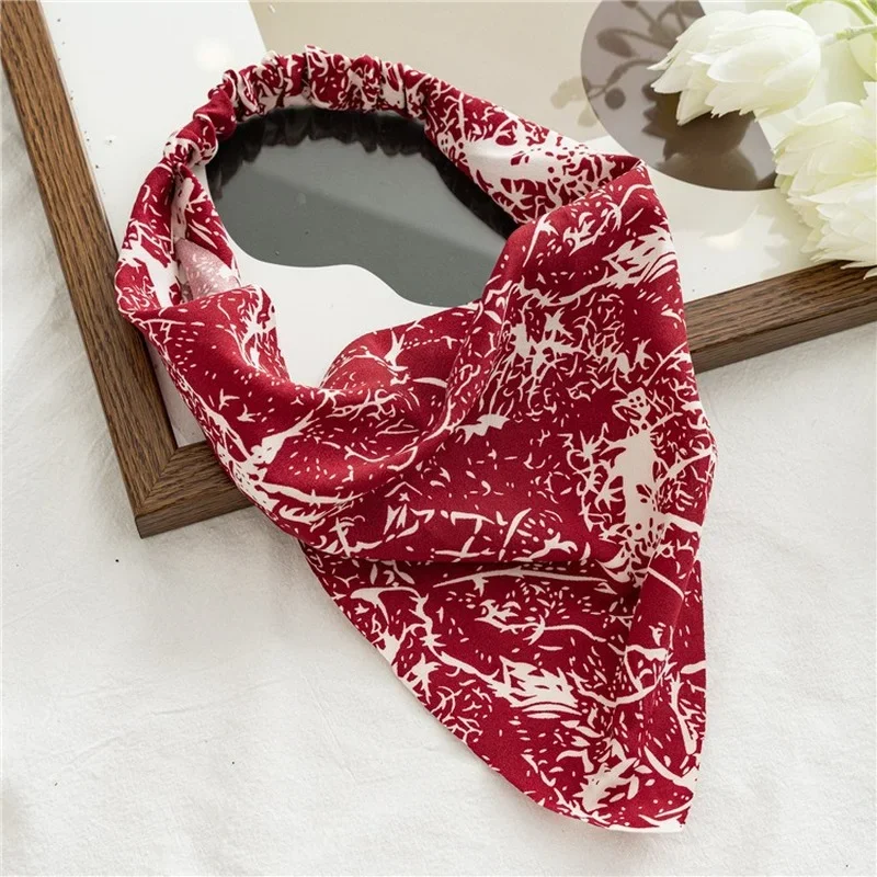 Bohemia Women Bandana Hair Scarf Summer Vintage Printted Chiffon Head Scarf Elastic Hair Bands Headwear Turban Femme Wholesale