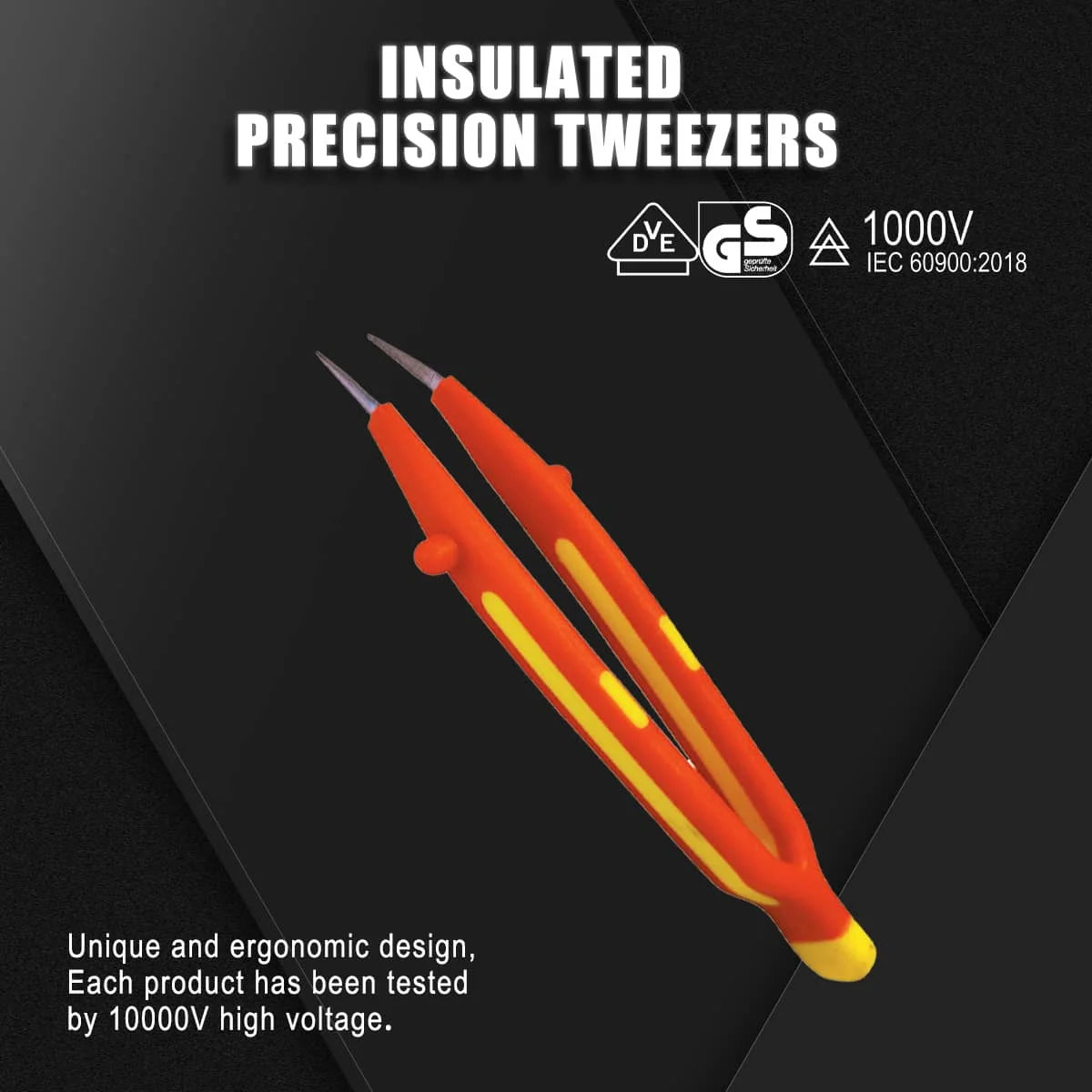 SFREYA S621C Insulated bent tip cross-tooth tweezers VDE 1000V Non-Slip High-voltage Resistant for Electricians