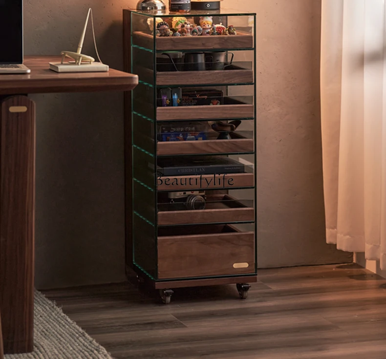 

12 Glass Display Sofa Side Cabinet Black Walnut Removable Jewelry Storage Cabinet