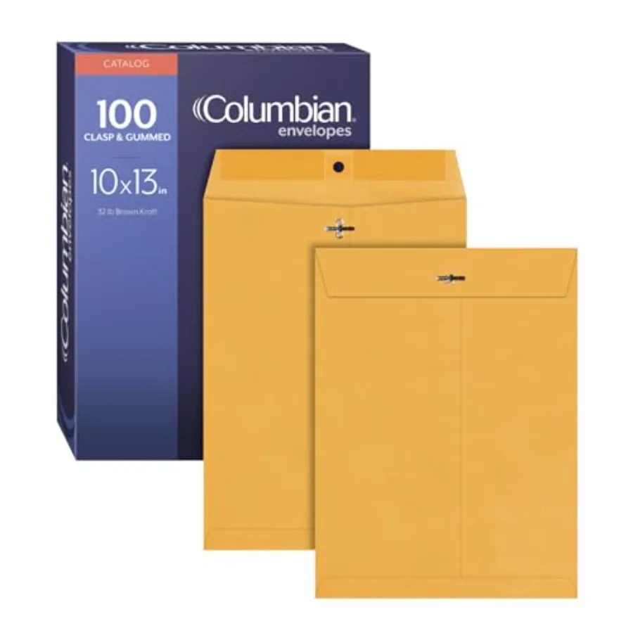 

Колумбийские конверты с застежкой 10 x 13 дюймов, с клейким клапаном, из крафт-бумаги 32 фунта, 100 штук в коробке, COLO797