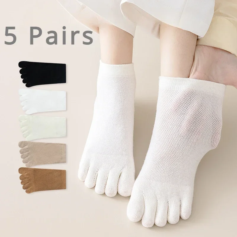 

5 пар, женские хлопковые носки с открытыми пальцами, до щиколотки
