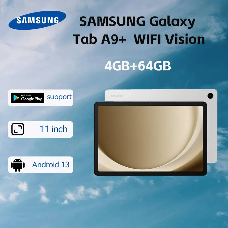 تابلت سامسونج جالاكسي تاب A9+ مقاس 11 بوصة 4+64 جيجابايت، تابلت أندرويد، 2.2 جيجا هرتز، مكبرات صوت رباعية 1.8 جيجا هرتز، نحيف، خفيف، تصميم متين