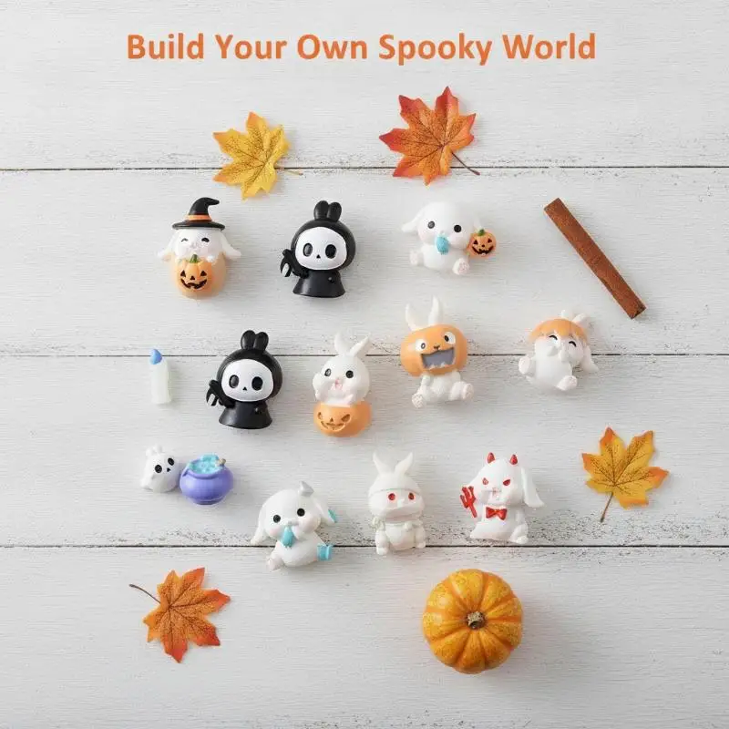 Adorable Cartoon Halloween Mini Rabbit Resin Figurine Waterproof Durable Ornament for Garden Patio Party Home Decor