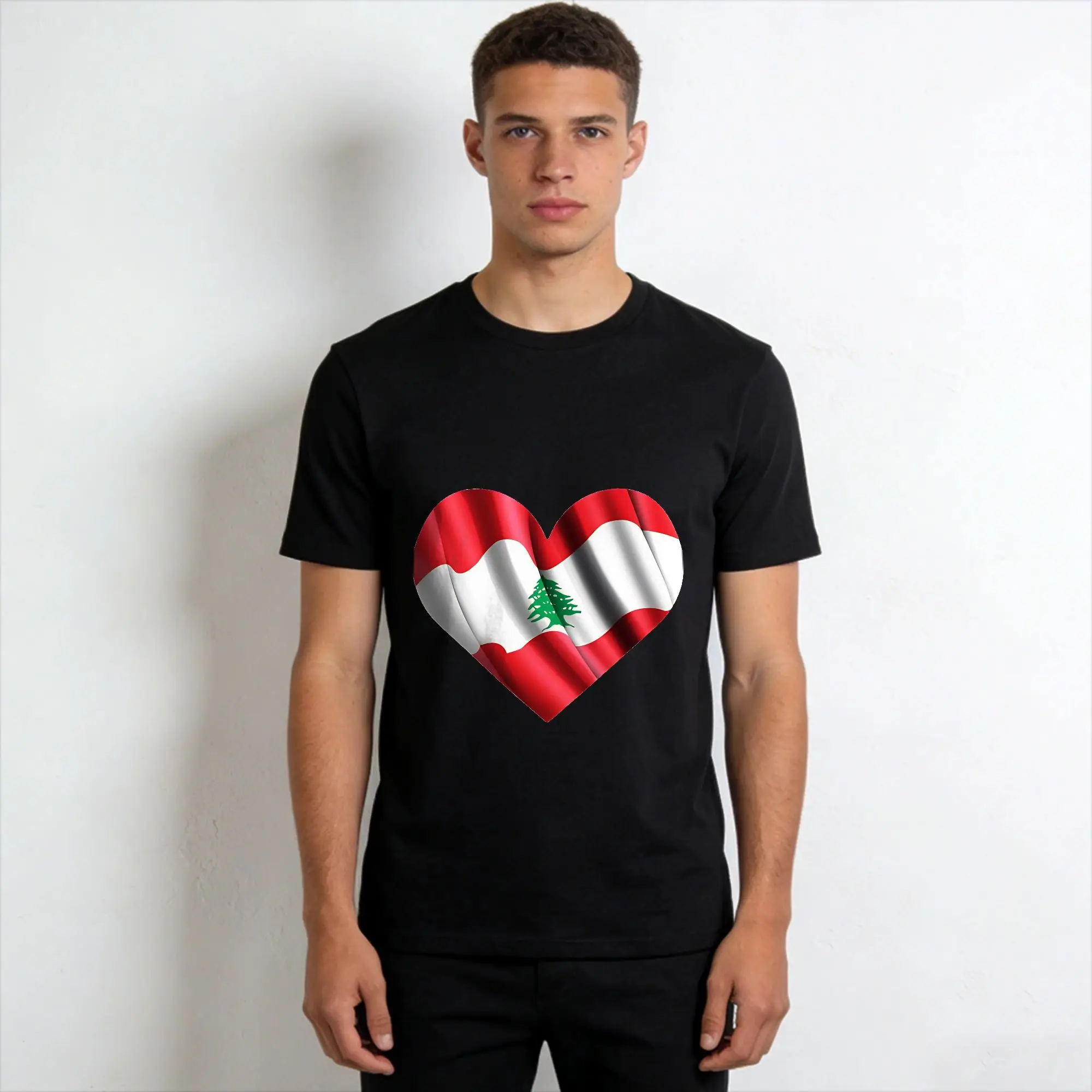 Lebanon Flag  T-Shirt for Men  Casual 100% Cotton Tees Crew Neck Short Sleeve T Shirts Classic Clothing