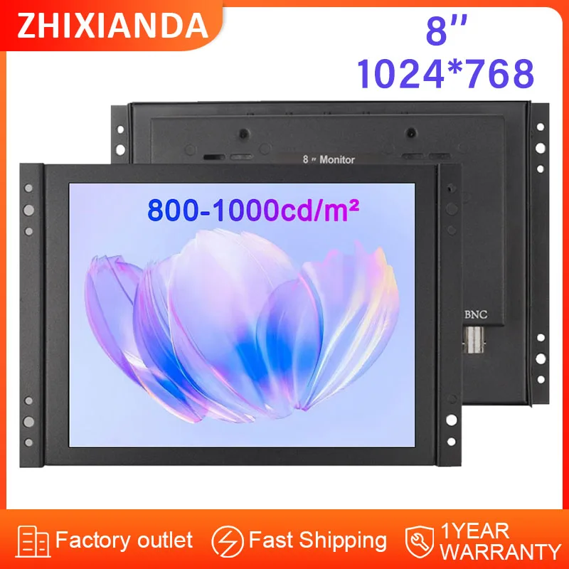 

Outdoor Use Sunlight 600 Nits Open Frame Monitor 8 Inch LCD 1024*768 Touch Screen Display Industry with HD AV BNC VGA USB Input