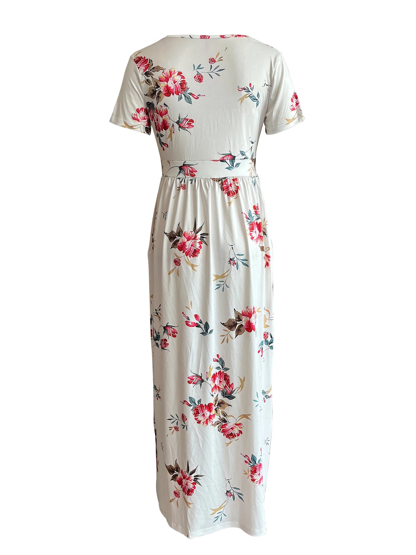 Spring and Summer New Style Fashionable and Elegant Short-Sleeved Wrap Waist V-Neck Women's Dress with Pockets
