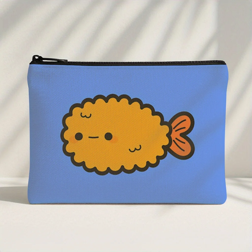 1 bolsa de maquillaje con estampado de camarones tempura, linda y multifuncional, con cremallera, para mujer, bolsa de almacenamiento de joyas, bolsa de almacenamiento con cremallera perfecta para viajes, divertido regalo de cumpleaños