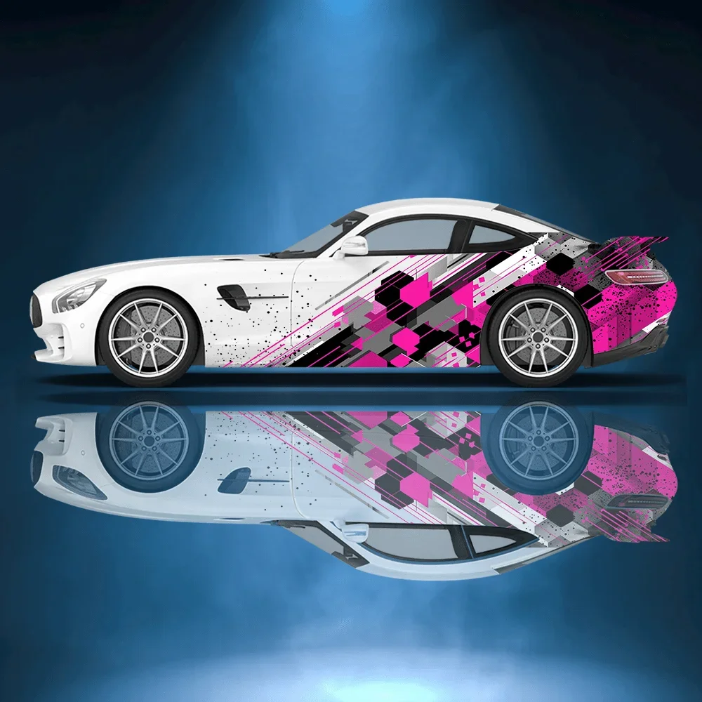 

Line Honeycomb Graffiti Print Car Side Sticker Decoration Protection, Waterproof Self-adhesive Decal Auto Accessories Wrap Cover