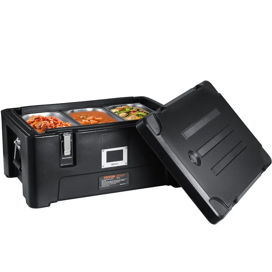 

Insulated Food Pan Carrier 36Qt Capacity Stackable Catering Hot Box w 3 Stainless Steel Pans Top Load LLDPE Food Warmer w Elas