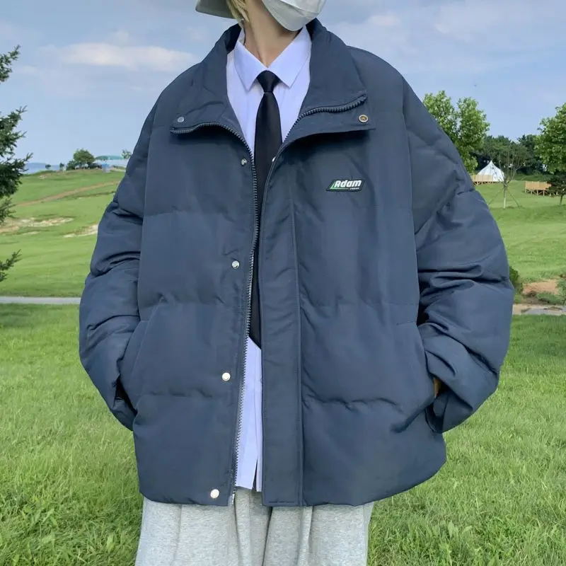 

2025 New Sle Thiened Cotton Jaet for Men And Women Winter Warm Fce Lined Bread Sle Coat Youth Loose Stand Collar T...