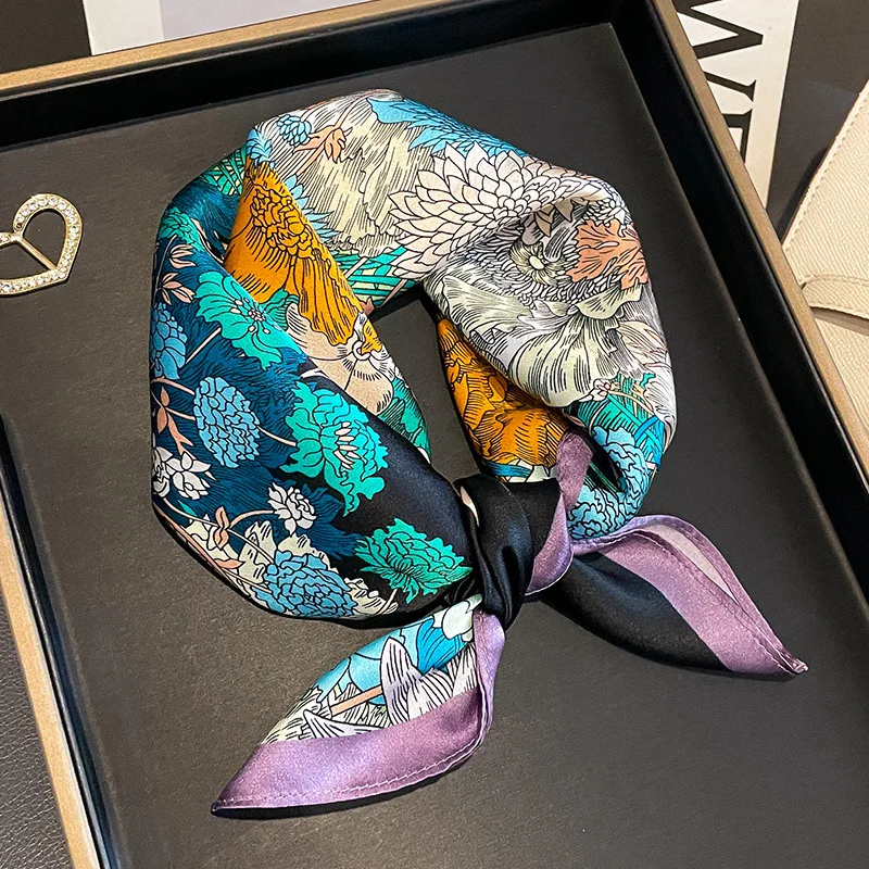 Square 100% Real Silk Scarf Women Foulard Lady Neckerchief Natural Silk Femme Bandana Scarves High Qulity Hair Bands 2024