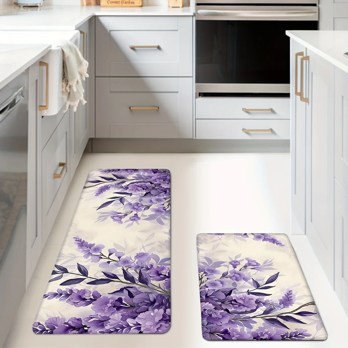 

Spring Theme Lavender Pattern Kitchen Carpet Flannel No-slip Bathroom accessories Mat for Livingroom Entrance Foot mat Home Deco