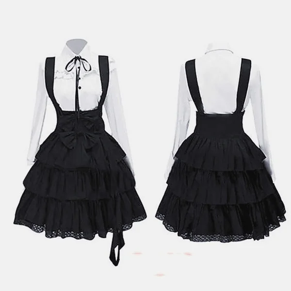 Vestido feminino clássico lolita vestido inspirado vintage outfit cosplay anime menina preto manga longa na altura do joelho vestido camisa moda