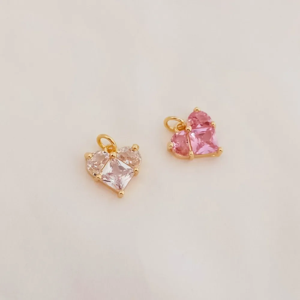 

14K Copper Plated with Real Gold and Set with Crystal Heart-shaped Pendant Necklace Pendant DIY Heart-shaped Pendant