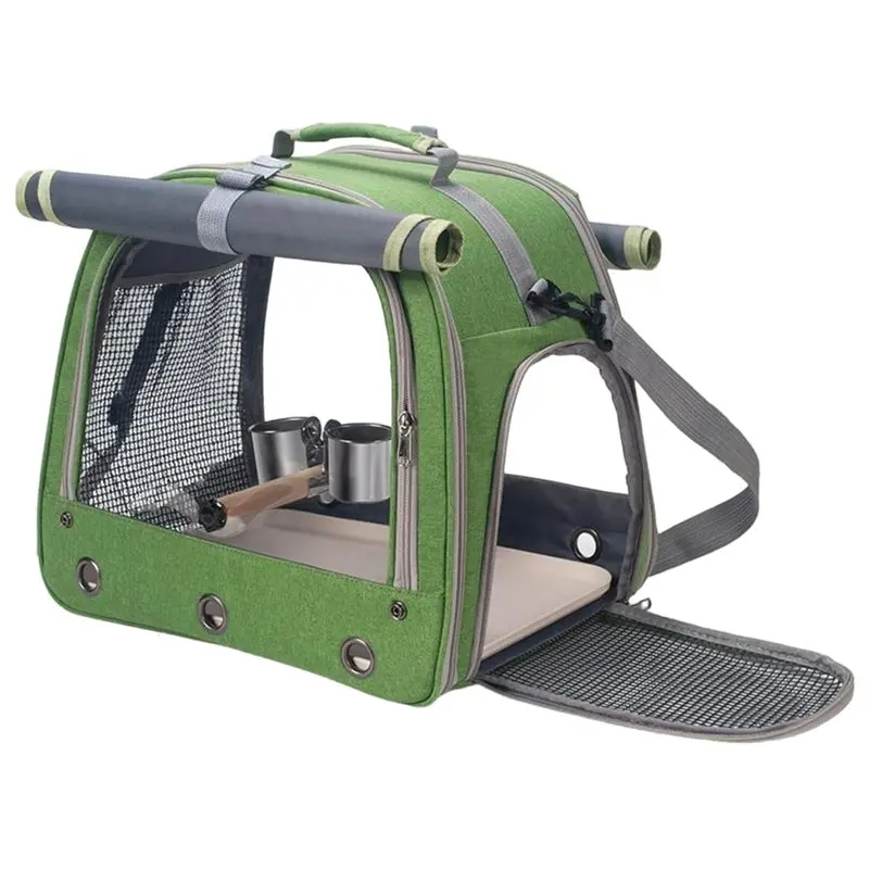 

B08B-Bird Cage With Perch- Parrot Carrier Designed For Parakeet Lovebird African Gray Cockatiel Conure Hiking Pet Travel