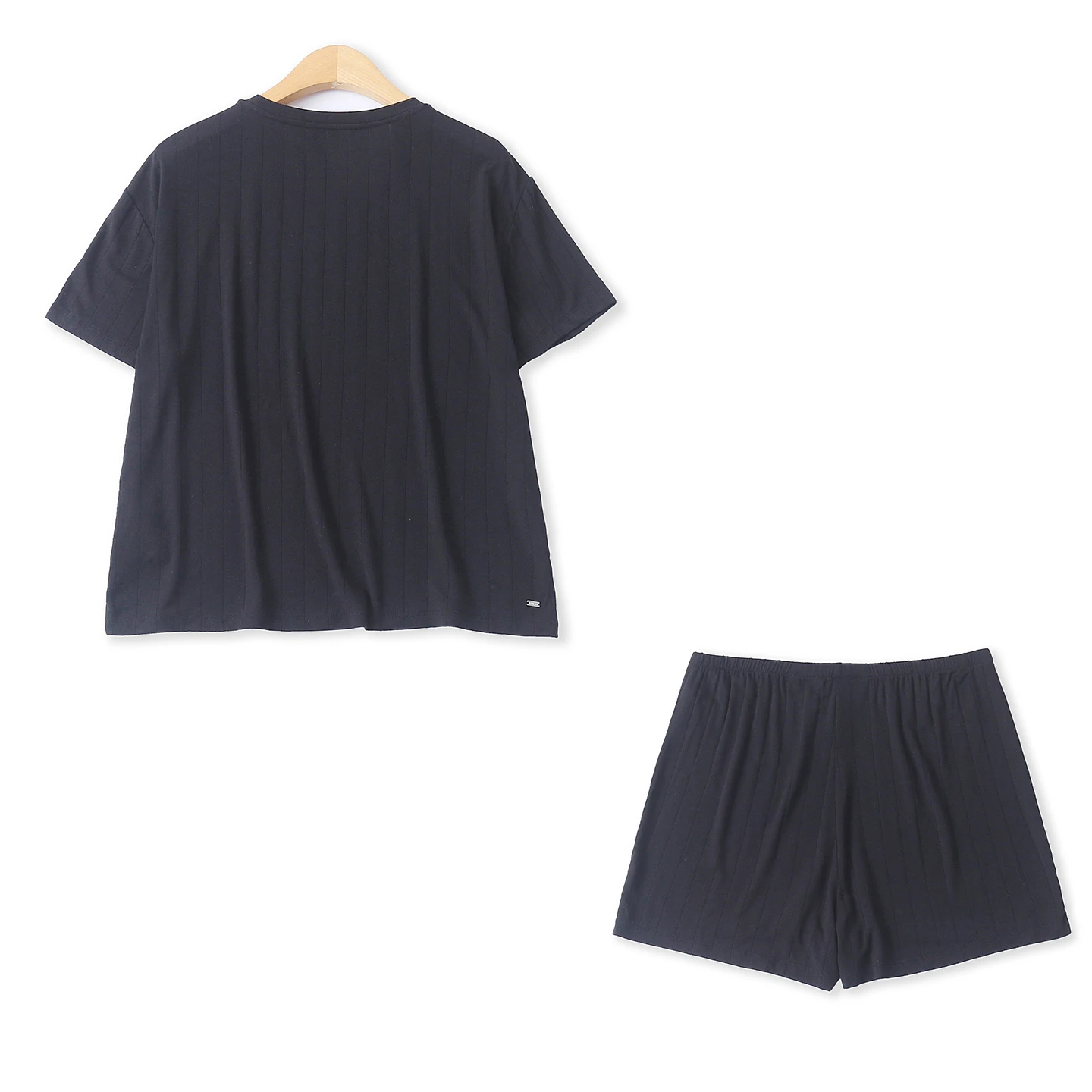 Summer New Loose Women's Set Texture Stripe Elastic Waist Short Sleeve T-shirt Shorts Fashionable Casual Outfit Two-Piece Set