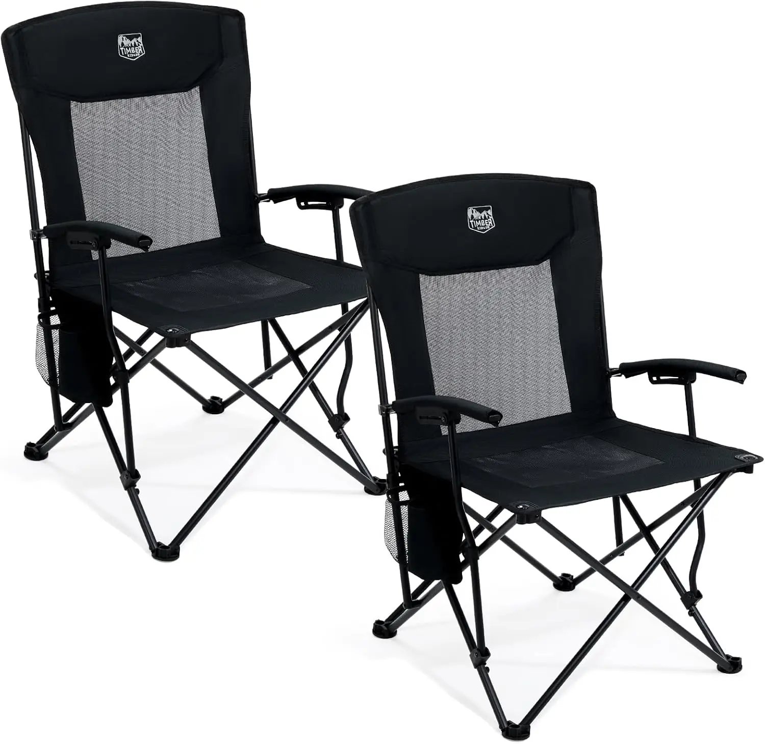 Silla de Camping Plegable Ligera con Capacidad para 150 kg, Respaldo Alto y de Rejilla, con Portavasos y Bolsa de Transporte