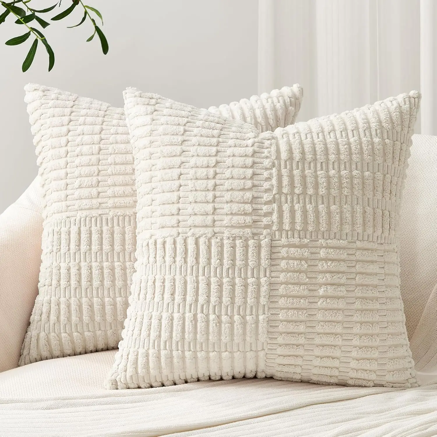 Beige Throw Pillow Covers 45x45CM Modern Farmhouse Home Decor Corduroy Pillow Covers for Spring Sofa Living Room Couch Bed Soft