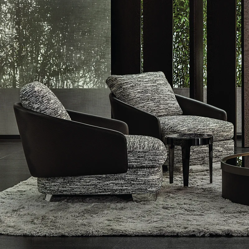 

Легкий роскошный одиночный диван-кресло из нержавеющей стали с металлическими ножками, итальянская ткань, кожаный дизайнерский стул для отдыха