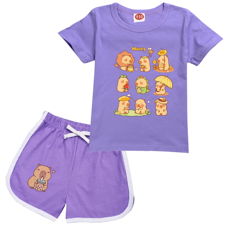 2026 New Capybara Clothes Kids Cute Capibara T-Shirt Shorts 2Pcs Set Toddler Girls Outfits Boys Summer Sportsuit Children's Sets