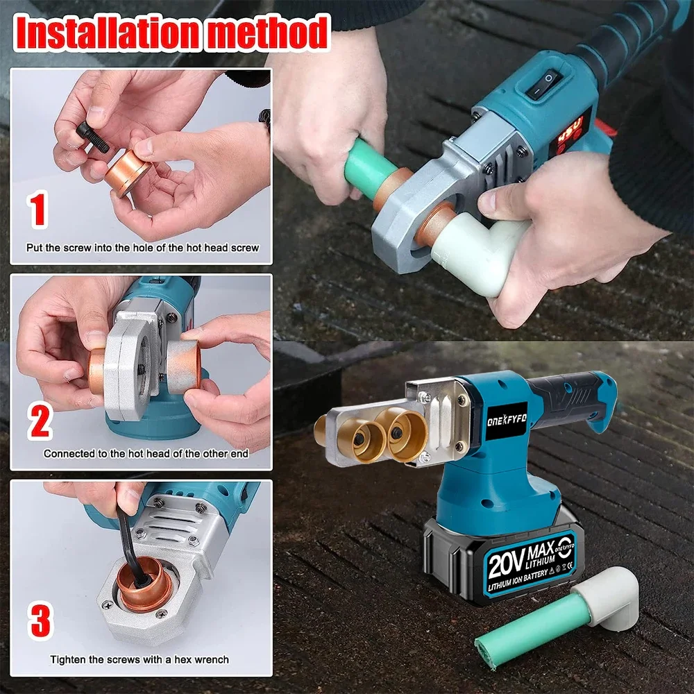 Cordless Plastic Water Pipe Welder Digital Display Hot Melt Tools Compatible 280W Pipe Welding Machine for Makita 18V Battery