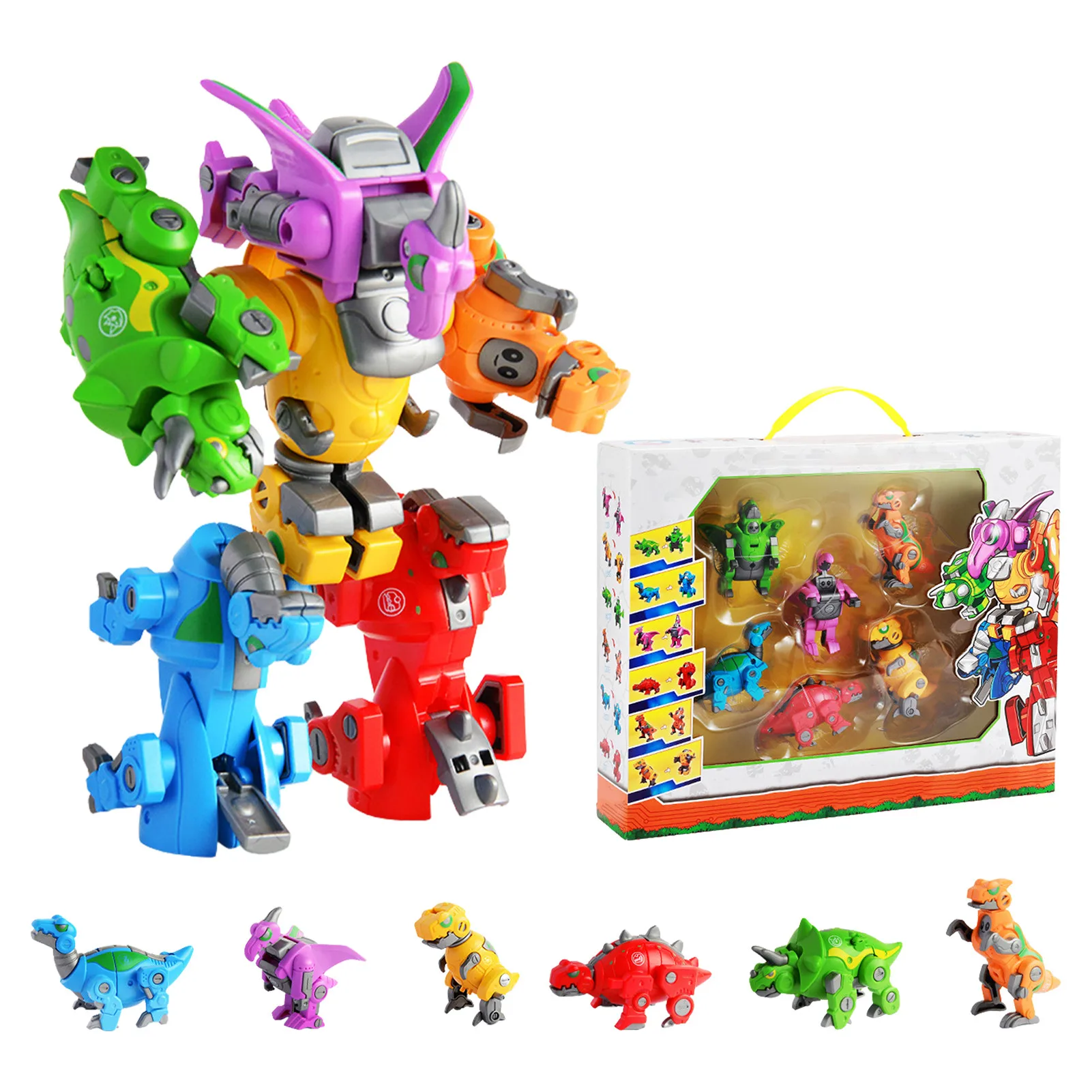 6 pçs montagem dinossauro deformação conjunto brinquedos para crianças mecha robô transformação modelo kits crianças meninos brinquedos educativos presente