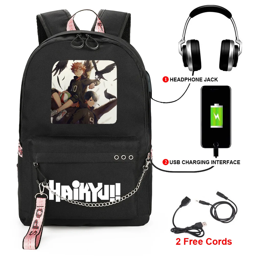 Trendy Youthful School Bags Unisex Haikyuu!! Travel Bags Usb Rechargeable Oxford Waterproof Notebook Shoulder Backpacks