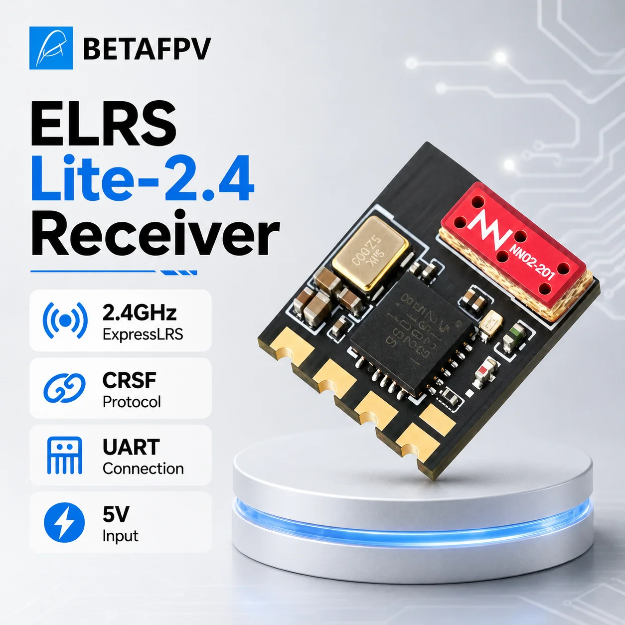 BETAFPV ELRS Lite Receiver 2.4GHz ExpressLRS Flat Antenna V1.2 11x10x3mm Mini RX for Tiny Whoop Micro FPV Drone Parts Long Range