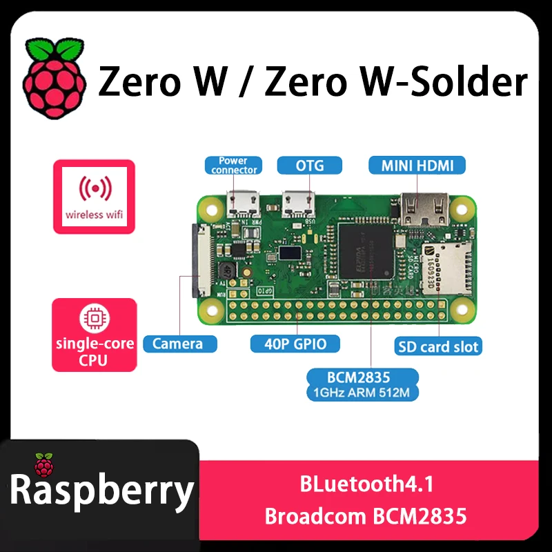 Kit de desarrollo oficial Raspberry Pi Zero W KIT Zero 512MB SDRAM BCM2835 4GHz Bluetooth4.1