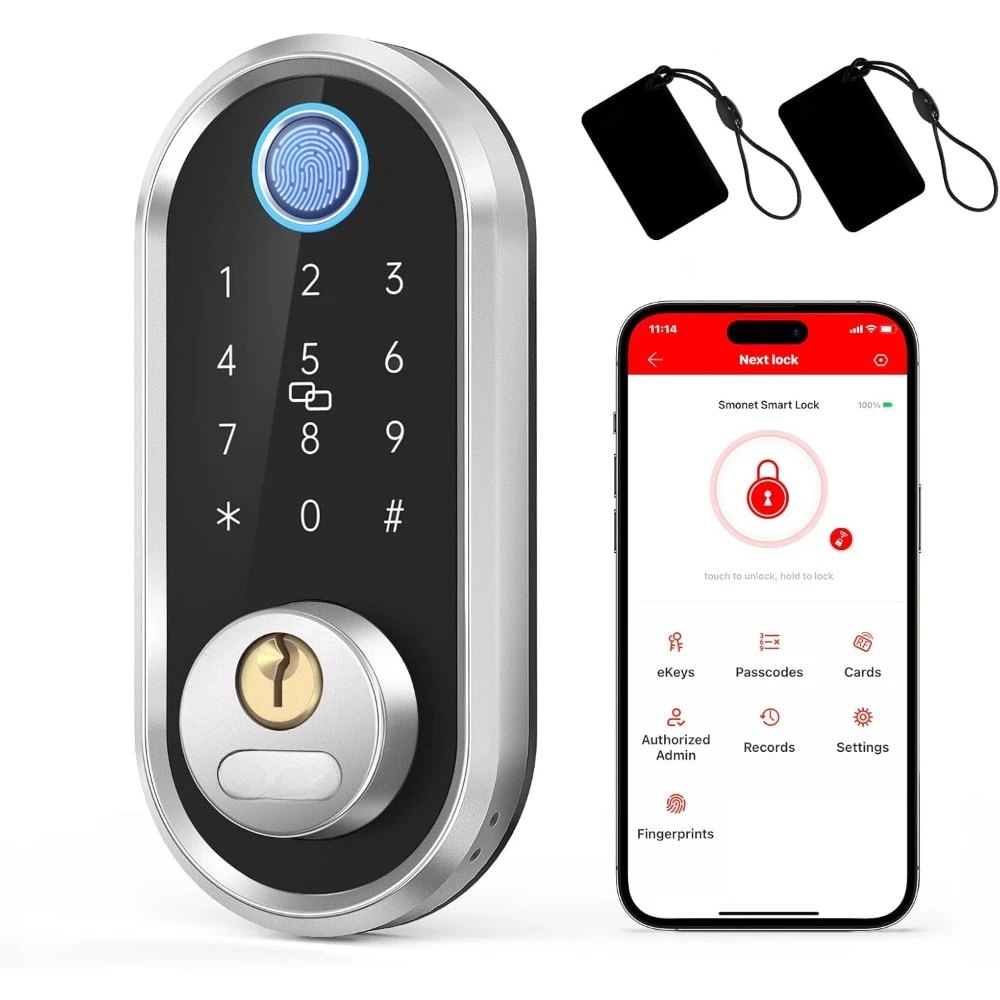 Fingerprint Electronic Deadbolt Door Lock with Keypad-Bluetooth Keyless Entry Keypad Smart Deadbolt App Control, Ekeys Sharing