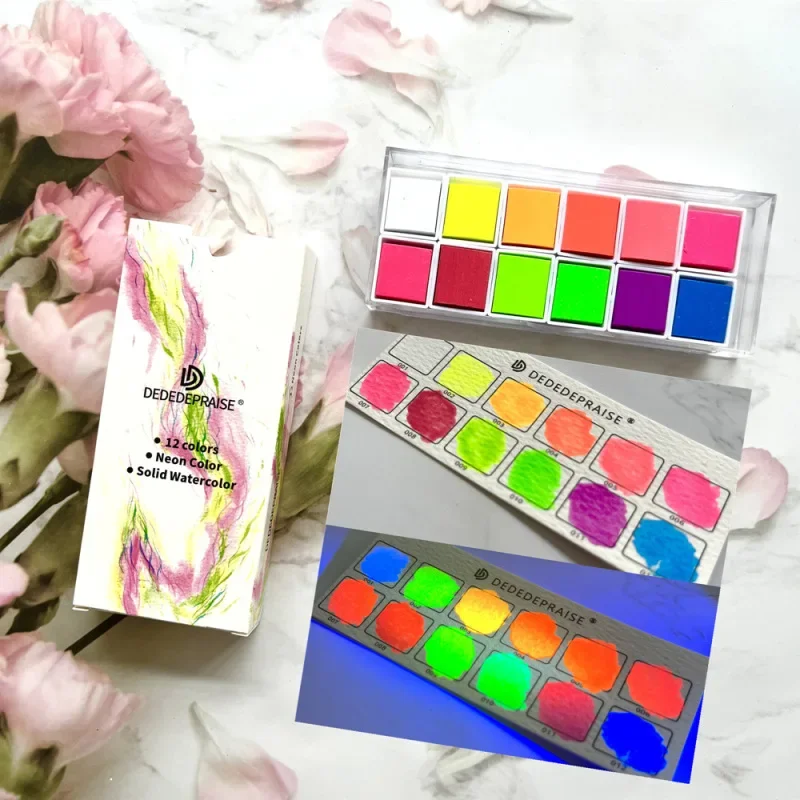 Imagem -01 - Conjunto de Tinta Aquarela para Papelaria Escolar Pigmento Sólido Perolado Metálico Glitter Neon Nail Art Supplies Tintas 12 Cores conjunto de tinta aquarela para papelaria escolar pigmento solido perolado metalico glitter neon nail art supplies tintas 12 cores 01