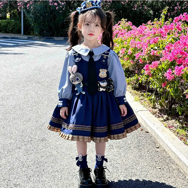 

Детское платье принцессы Джуди Хоппс из мультфильма «Зверополис», платье в стиле Лолиты, костюм кролика-полицейского, платье для девочек на день рождения