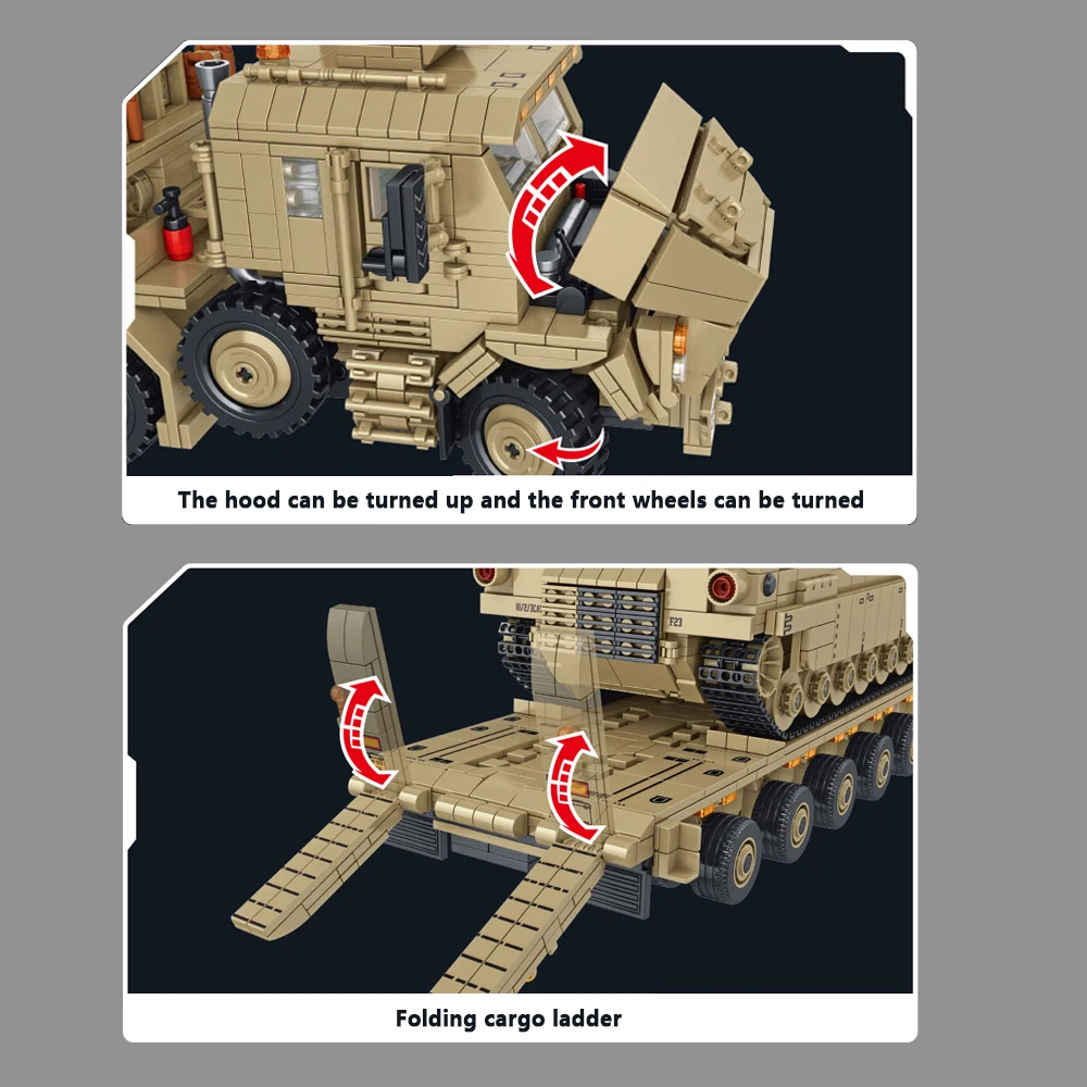 3482 ชิ้น, รถถังลาก Heavy Vehicle Building Blocks ชุด, M1070 รถขนส่งหุ้มเกราะอาคาร, คอลเลกชันสําหรับผู้ใหญ่ Displa