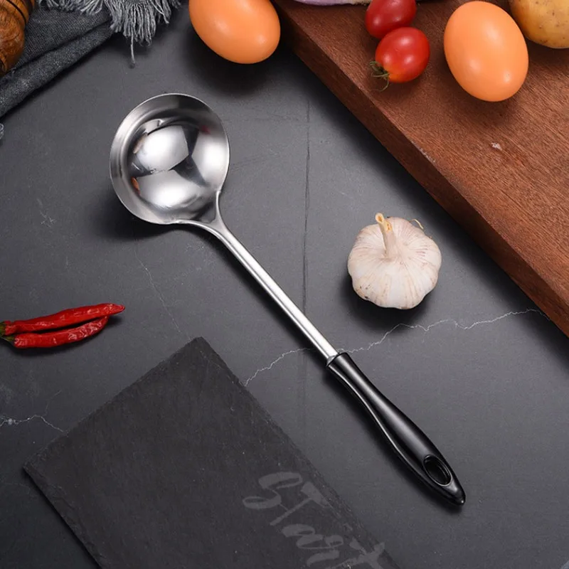 Stainless steel hot pot soup spoon slotted spoon set kitchen household simple long handle soup shell soup leakage