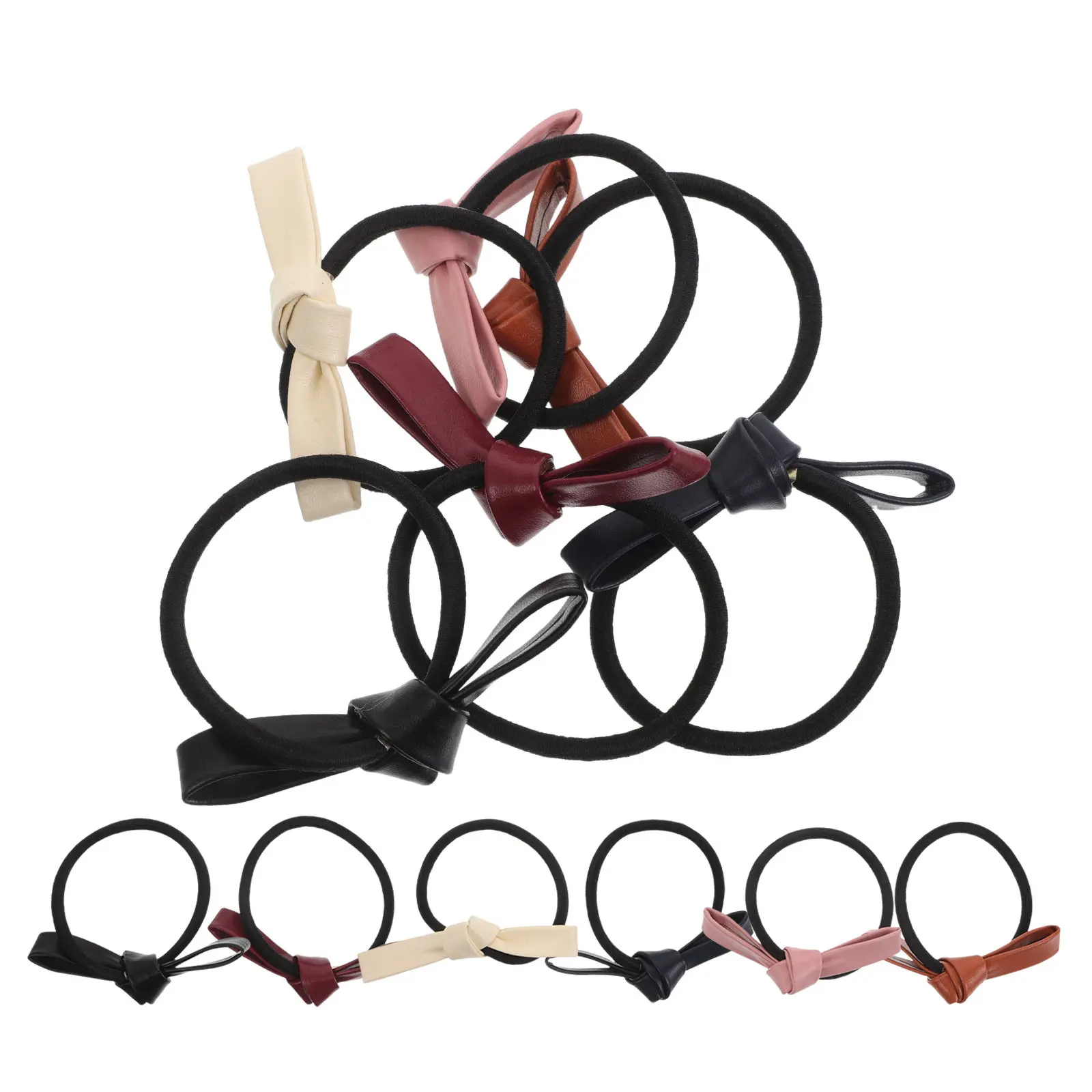 

12Pcs Elastic Bow Hair Ties PU Material Knotted Ponytail Holders Small Hair Bands for Daily Office Party Styling Comfortable