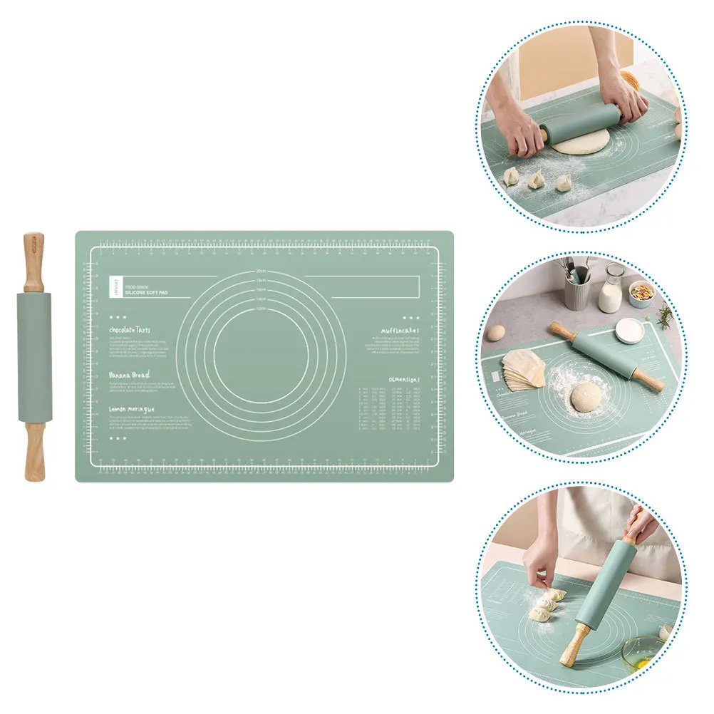 

1Set Multi-Function Dough Mat Set Measured Non-Stick Reusable Silicone Pastry Mat for Countertop Baking Bread Pie Kneading