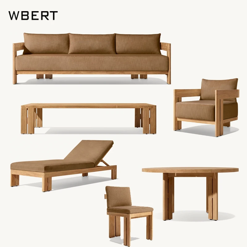 WBERT Balmain Teak Sofa Water Proof Linen Matira Customizable Colors Garden Sofa Set Teak Wood Rh Outdoor Furniture Set