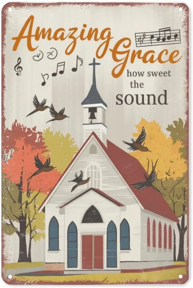 Hymn Lyrics Tin Sign 8X12IN Vintage Metal Wall Art for Church Hall, Piano Room & Faith-Based Home Decor sign