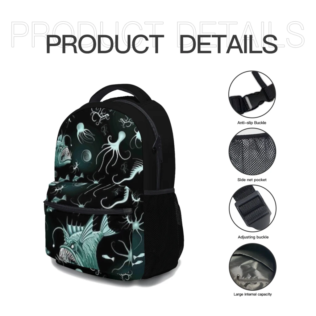 Fish Abyssal Monster on deep ocean zone Versatile Backpack Large Capacity Waterproof Backpack Washable Computer Bag Unisex