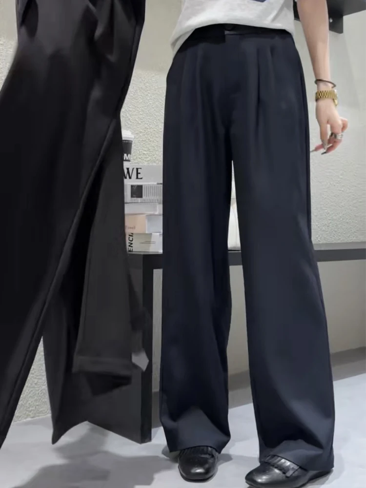 

Женские брюки с высокой талией и широкими штанинами, свободные, в темном стиле, весна-лето, новинка, прямые брюки-кюлоты, повседневные, длинные брюки для костюма