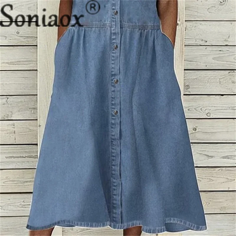 Elegante Effen Kleur Korte Mouw Denim Jurk Zomer Revers Single-Breasted Splice Chic Dames Comfortabele Commuter Casual Jurk