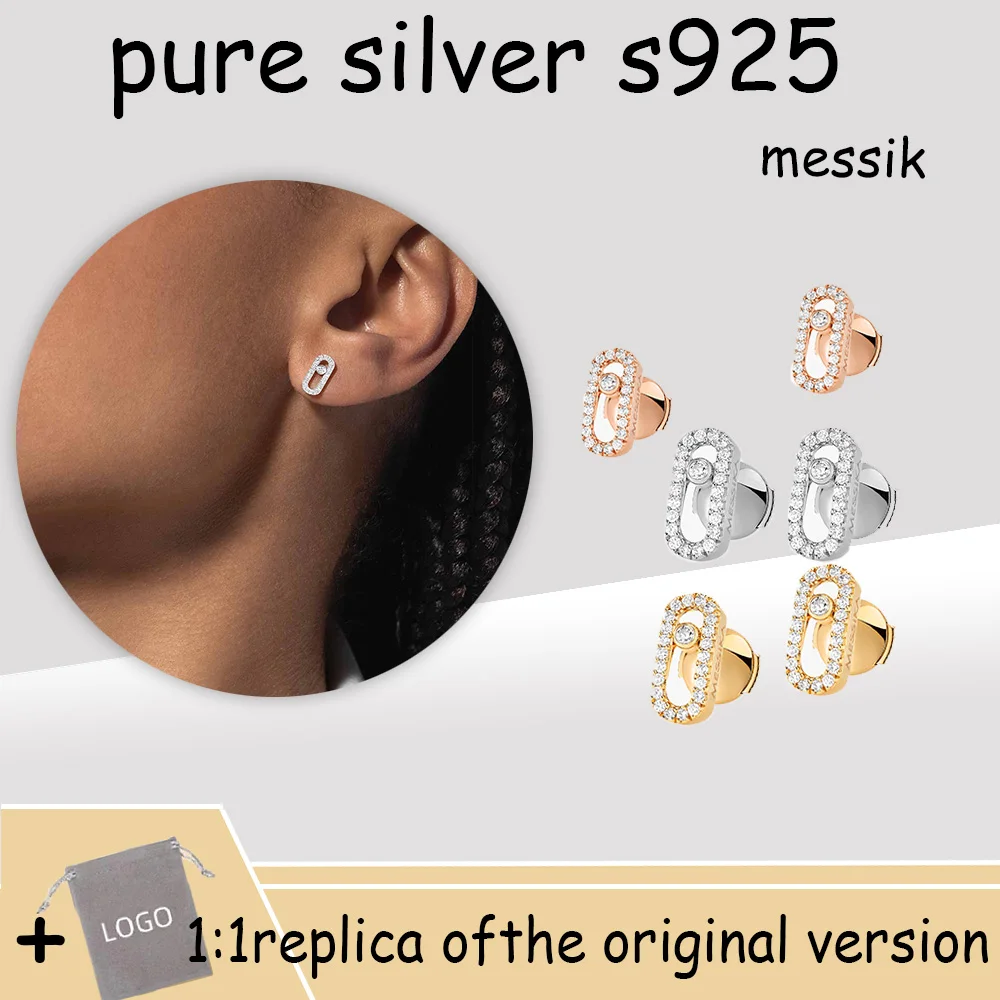 Classic Messica Earrings MOVE UNO Series Mobile Diamond Earrings S925 Pure Silver Material Original Design Luxury Jewelry