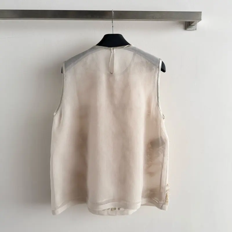 Women's Sleeveless Crew Neck Top with Sequin Embroidery and Appliqué