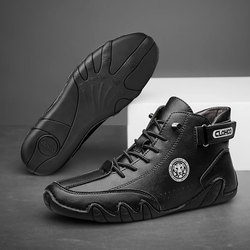 CLOHOO Men Boots Winter Warm Leather Casual Ankle Shoes New Luxury Comfortable Durable Round Toe Boots for Outdoor Activities