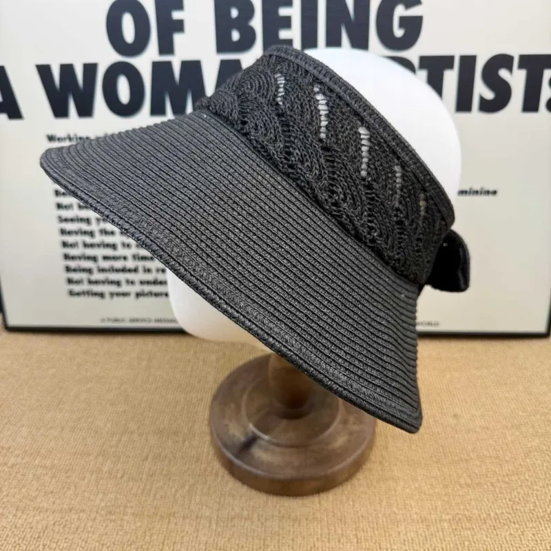 Wide Brim Straw Visor Sun Hat, Ponytail Friendly UV Protection Hat, Daily Commute Face Slimming Sun Hat