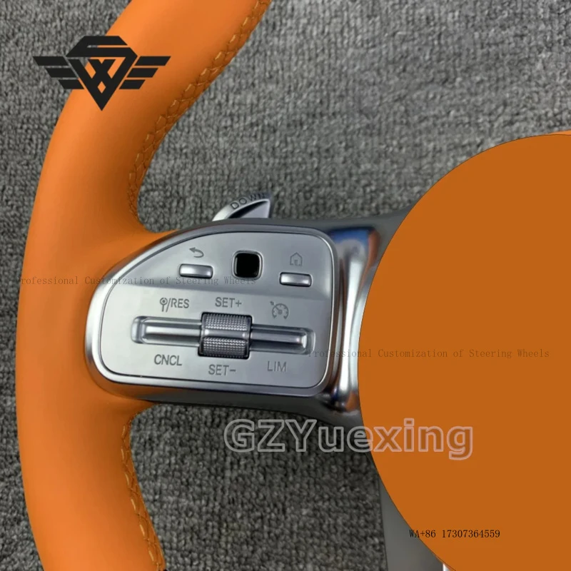 CustomReal Leather Round Design Steering Wheel for Benz Mercedes AMG W205 W204 W213 W223 W221