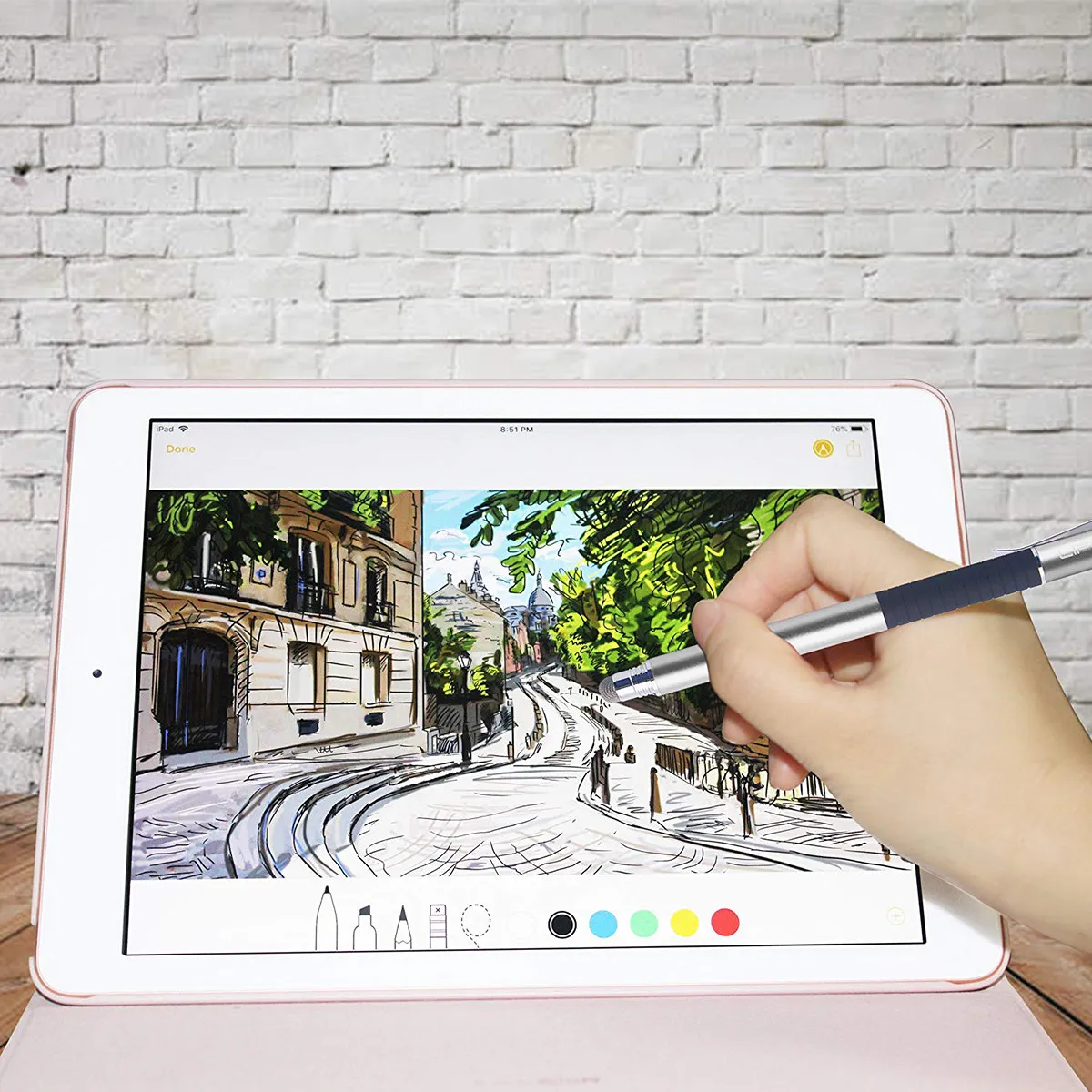 

5Pcs Capacitive Stylus Pen Set Metal Touch Screen Pens 2-in-1 Round Silicone Disc Replacement Tips for Smartphones Tablets